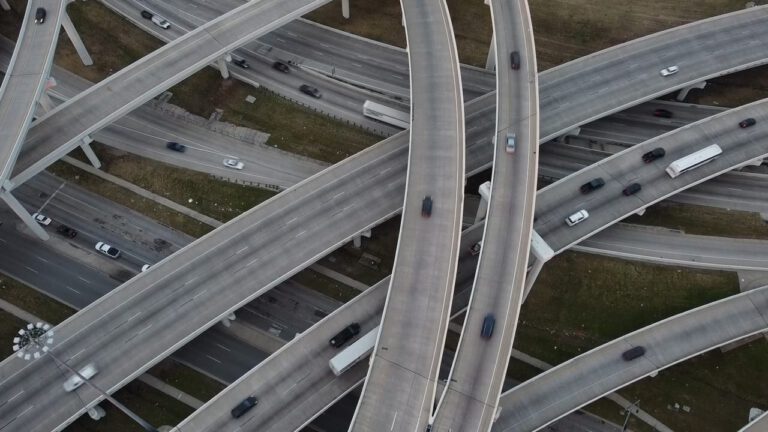 Aerial view of several roads intersecting